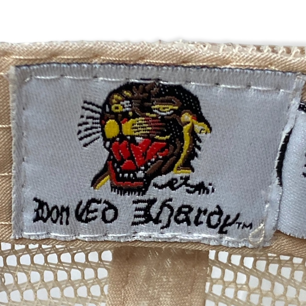 Christian Audigier × Ed Hardy Vintage Tiger Embroidered Mesh Bedazzled Beige Cap - Picture 5 of 8
